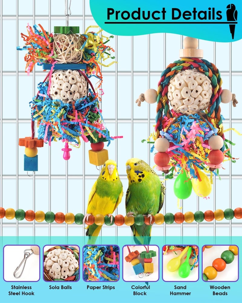 Bissap Conure Toys, 3 PCS Parrot Foraging Shredder Hanging Toys Sola Balls with Sand Hammer Perch Swing Climbing for Small Parrots Parakeets Conures Cockatiels Love Birds Cage Toy - Image 3